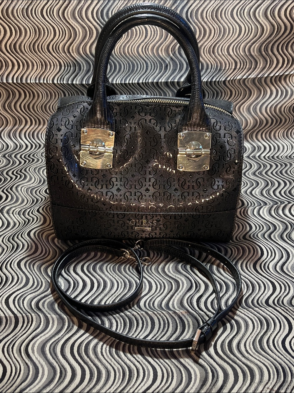 GUESS Black Rosalind Paxton Guess-G Satchel with silver Hardware (P-10)